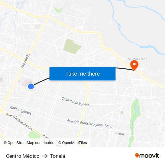 Centro Médico to Tonalá map