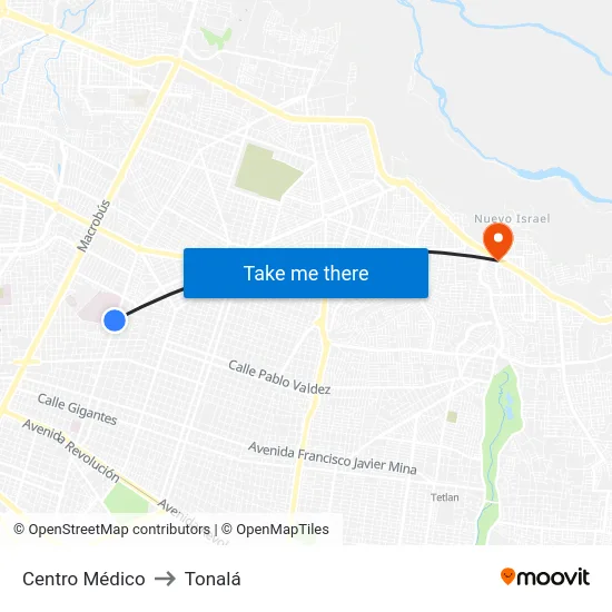 Centro Médico to Tonalá map