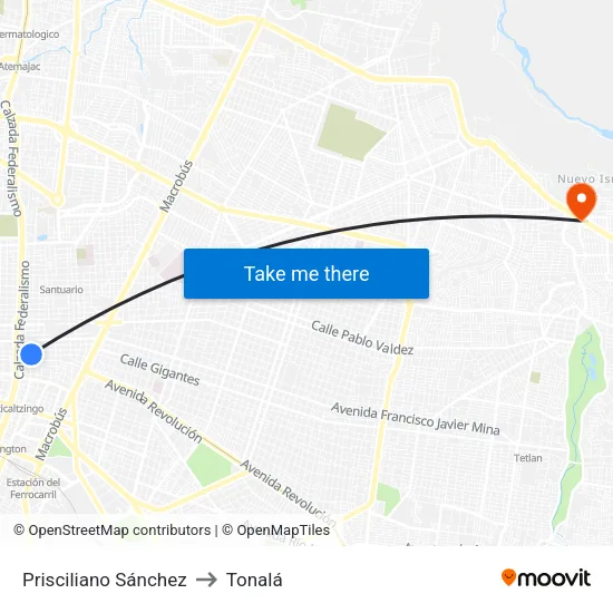 Prisciliano Sánchez to Tonalá map