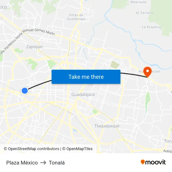 Plaza México to Tonalá map