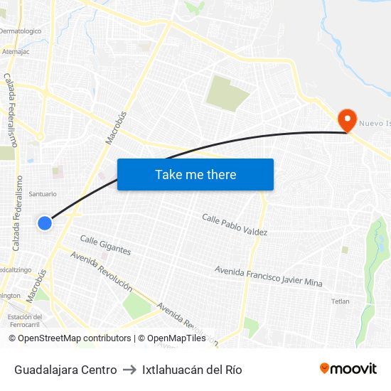 Guadalajara Centro to Ixtlahuacán del Río map