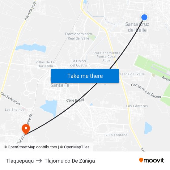 Tlaquepaqu to Tlajomulco De Zúñiga map