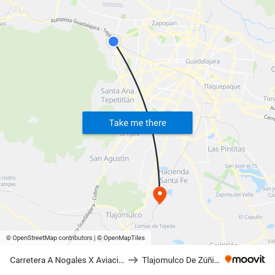 Carretera A Nogales X Aviación to Tlajomulco De Zúñiga map