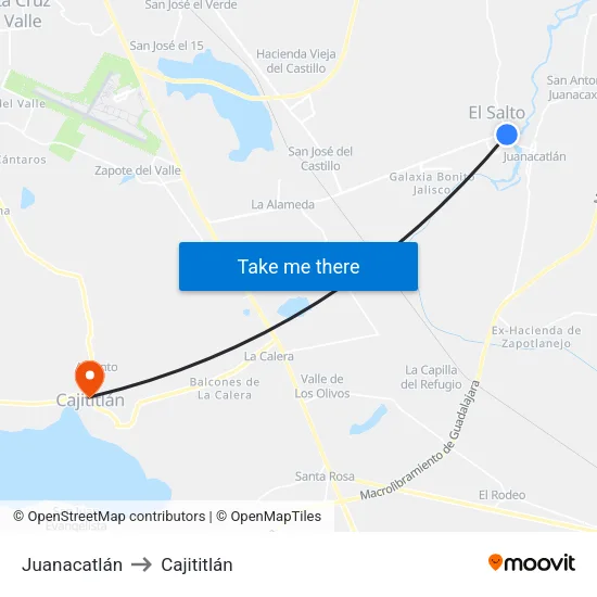Juanacatlán to Cajititlán map