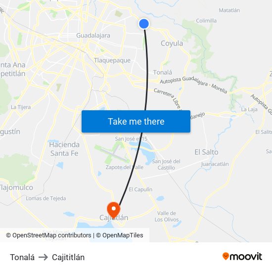 Tonalá to Cajititlán map