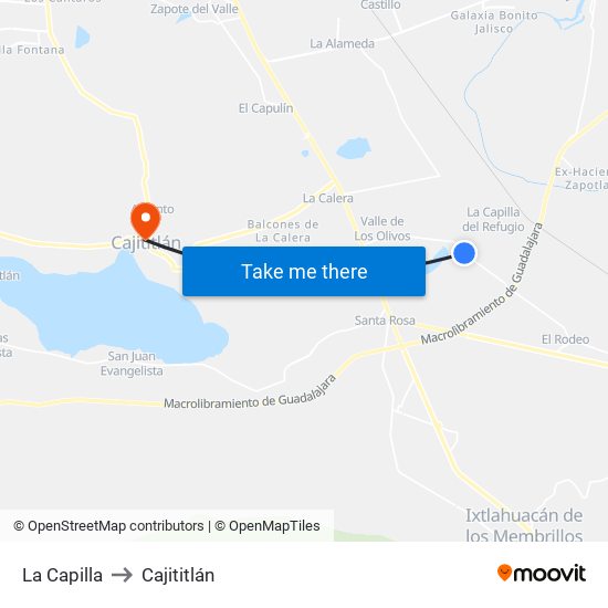 La Capilla to Cajititlán map