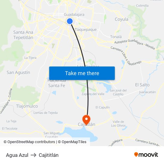 Agua Azul to Cajititlán map