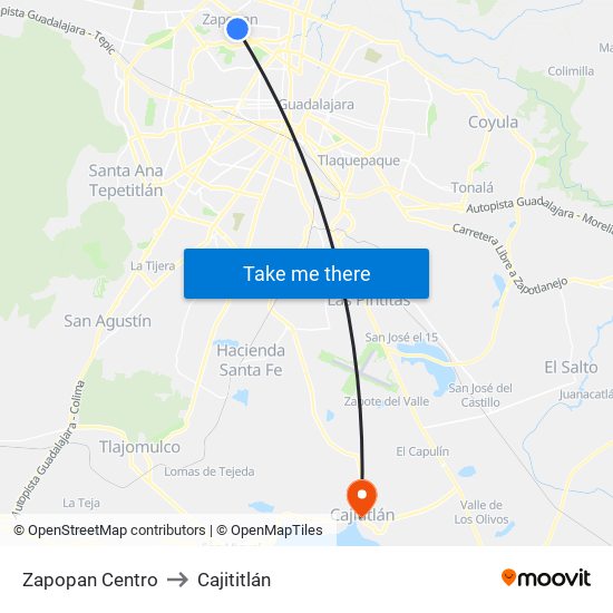 Zapopan Centro to Cajititlán map
