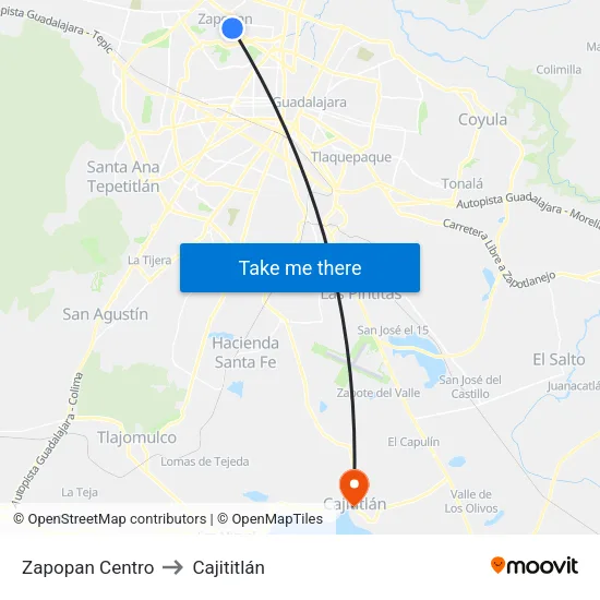 Zapopan Centro to Cajititlán map