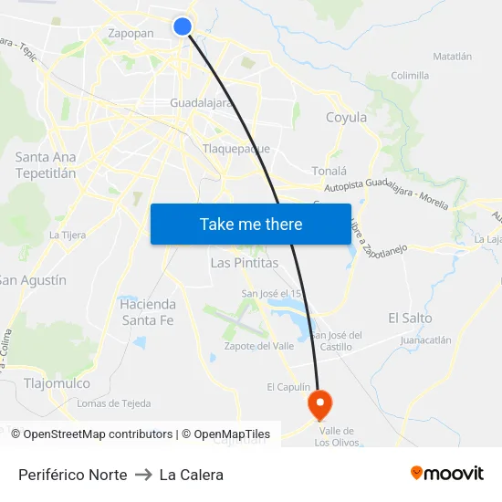 Periférico Norte to La Calera map