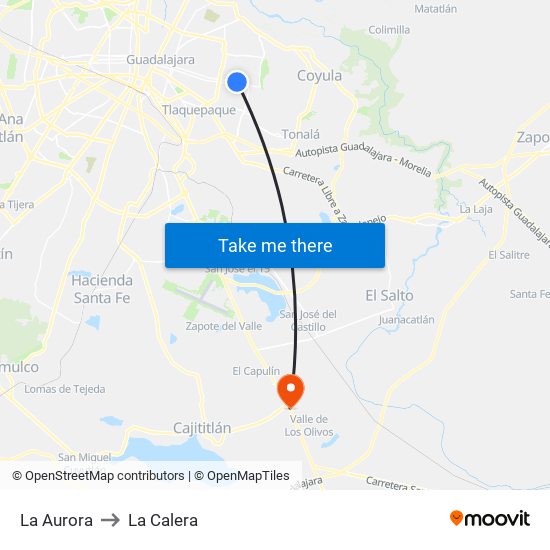 La Aurora to La Calera map