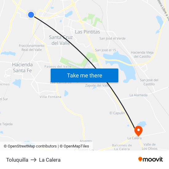 Toluquilla to La Calera map