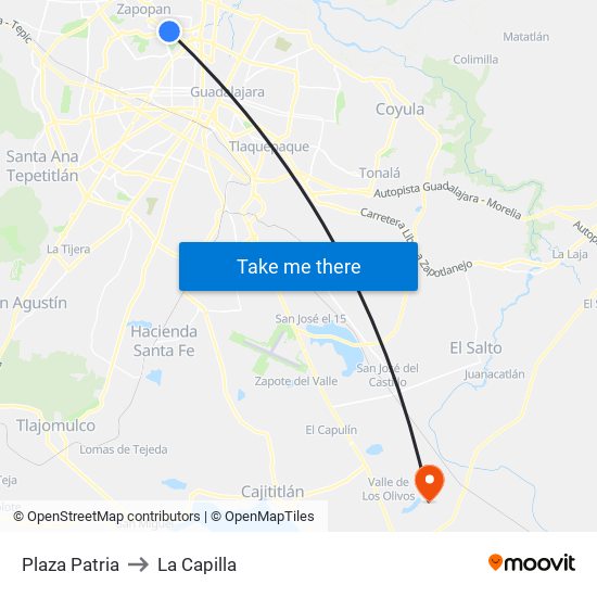 Plaza Patria to La Capilla map