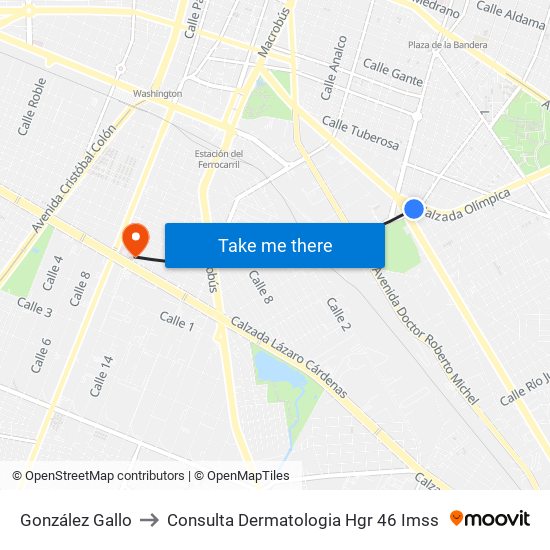 González Gallo to Consulta Dermatologia Hgr 46 Imss map