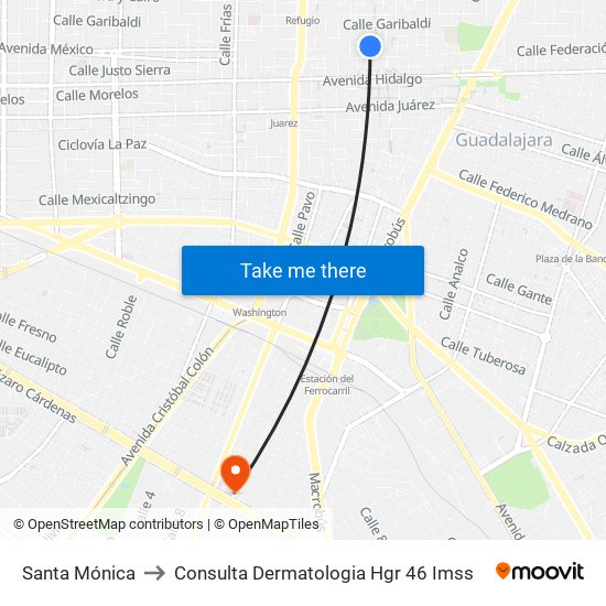 Santa Mónica to Consulta Dermatologia Hgr 46 Imss map