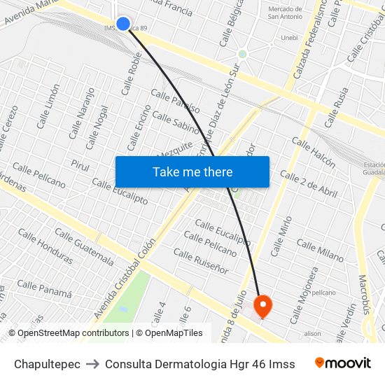 Chapultepec to Consulta Dermatologia Hgr 46 Imss map