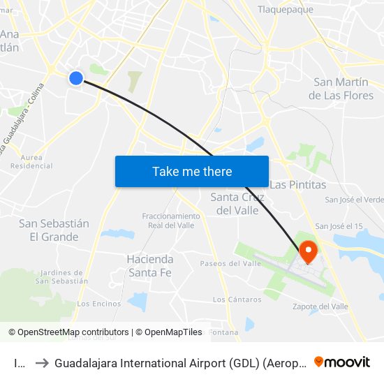 ITESO to Guadalajara International Airport (GDL) (Aeropuerto Internacional de Guadalajara Miguel Hidalgo y C map