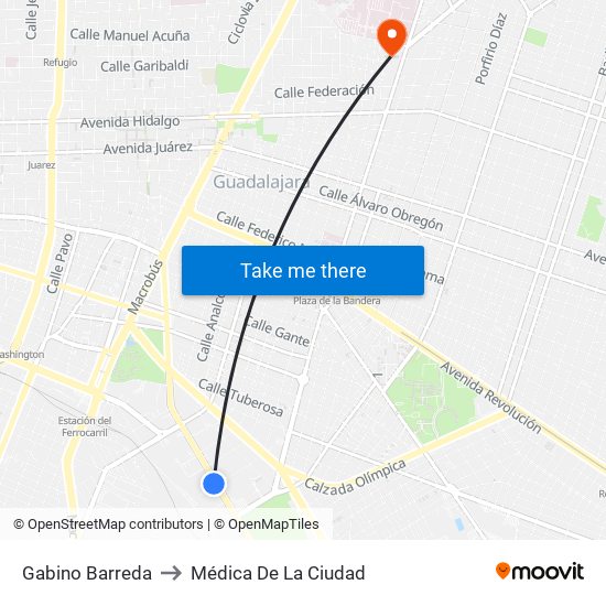 Gabino Barreda to Médica De La Ciudad map