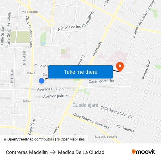 Contreras Medellín to Médica De La Ciudad map