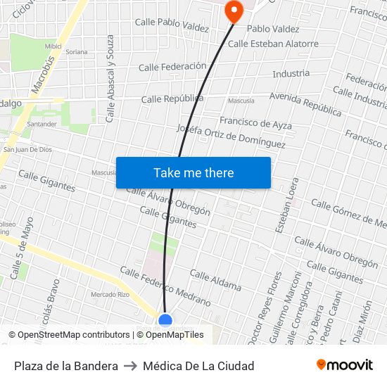 Plaza de la Bandera to Médica De La Ciudad map