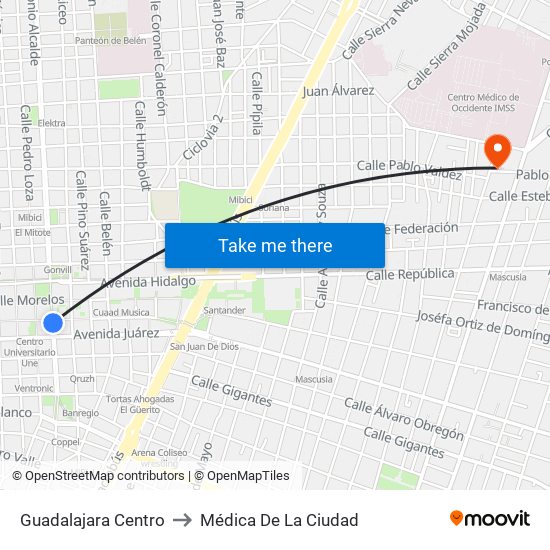 Guadalajara Centro to Médica De La Ciudad map