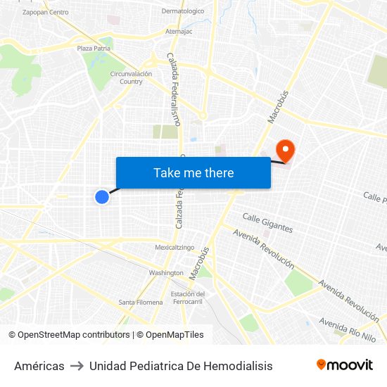 Américas to Unidad Pediatrica De Hemodialisis map