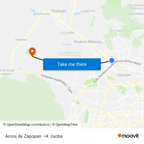 Arcos de Zapopan to cucba map