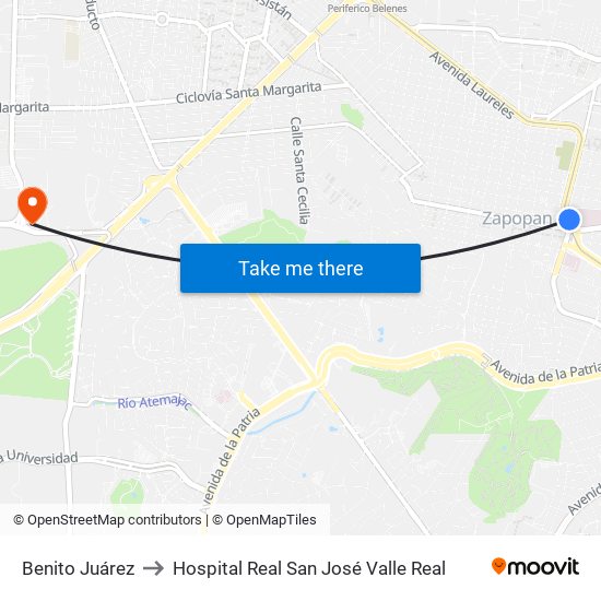 Benito Juárez to Hospital Real San José Valle Real map
