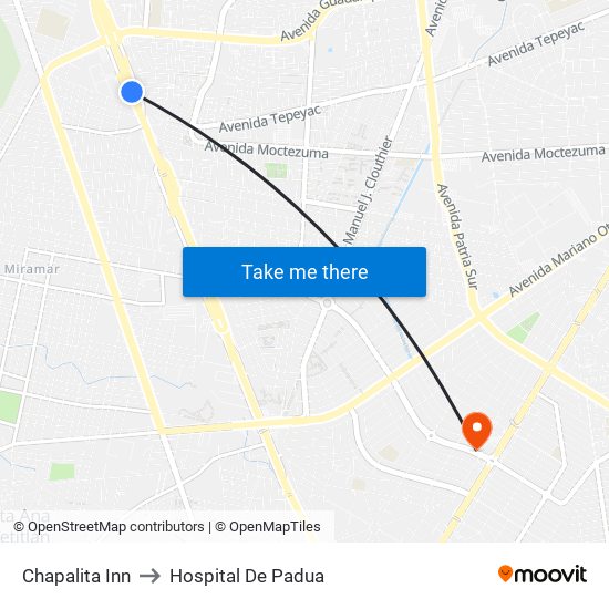 Chapalita Inn to Hospital De Padua map