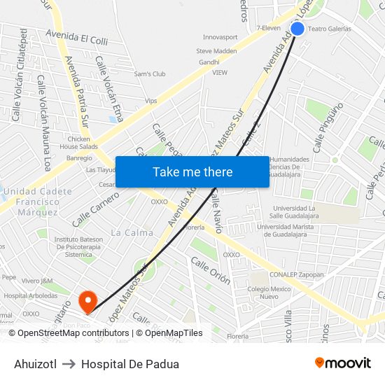 Ahuizotl to Hospital De Padua map