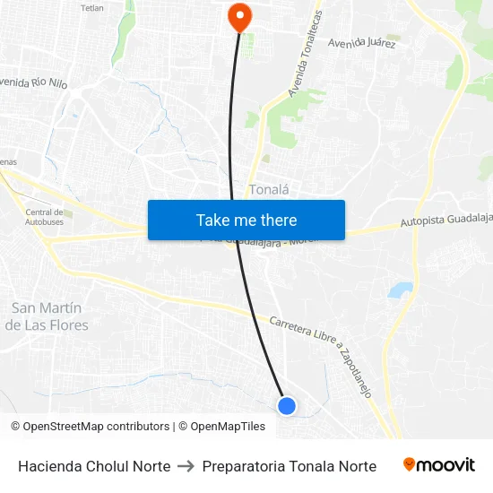 Hacienda Cholul Norte to Preparatoria Tonala Norte map