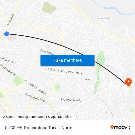 Cucs to Preparatoria Tonala Norte map