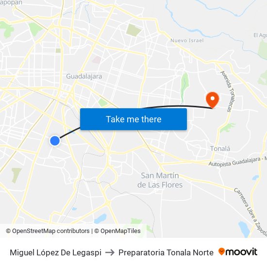 Miguel López De Legaspi to Preparatoria Tonala Norte map