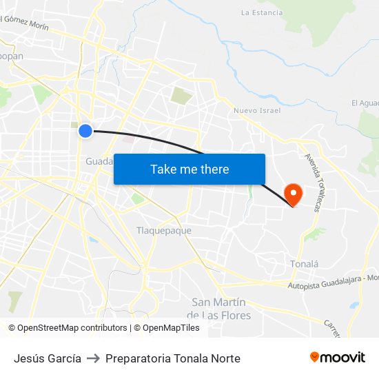 Jesús García to Preparatoria Tonala Norte map