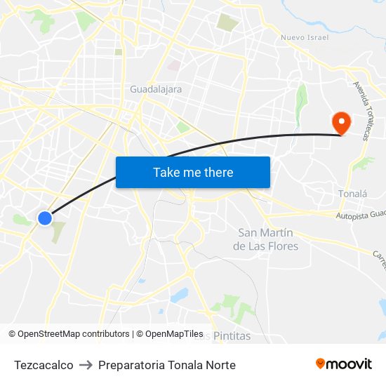 Tezcacalco to Preparatoria Tonala Norte map