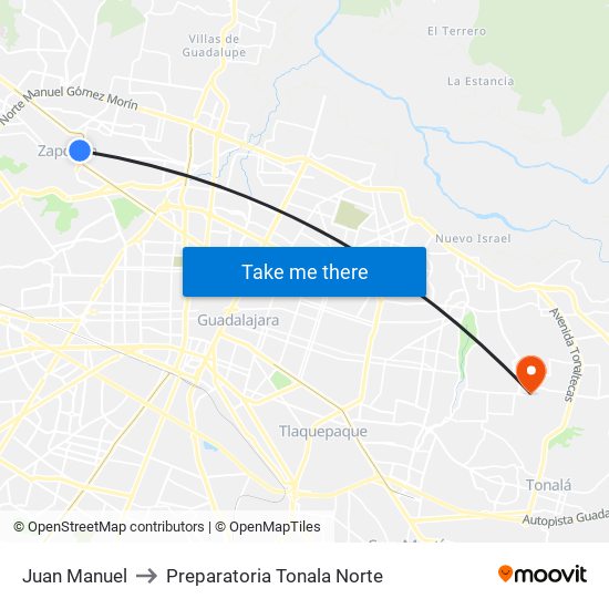 Juan Manuel to Preparatoria Tonala Norte map