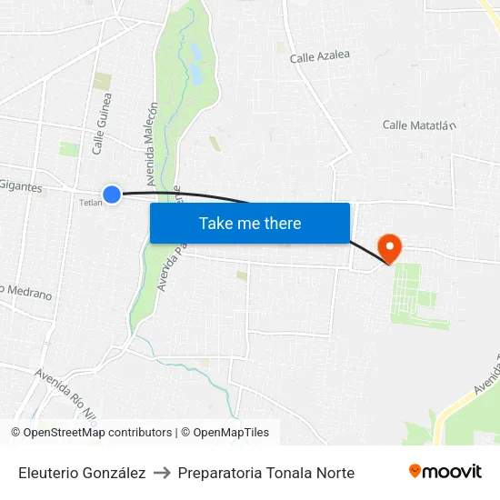 Eleuterio González to Preparatoria Tonala Norte map