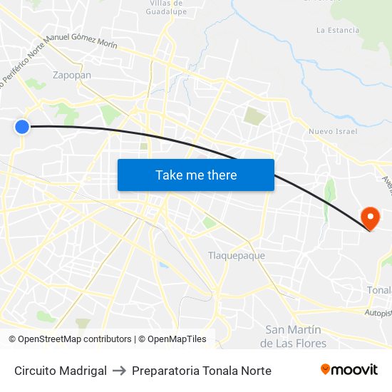 Circuito Madrigal to Preparatoria Tonala Norte map