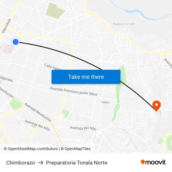 Chimborazo to Preparatoria Tonala Norte map