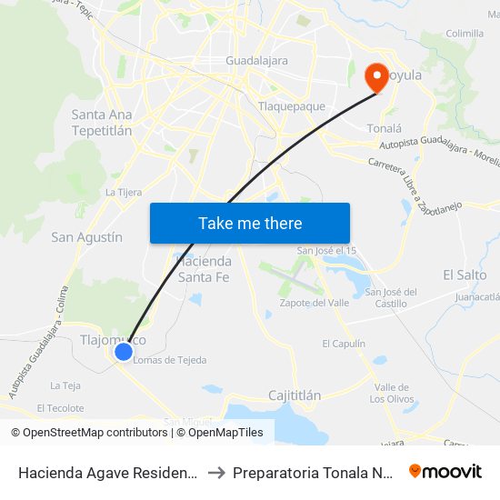 Hacienda Agave Residencial to Preparatoria Tonala Norte map