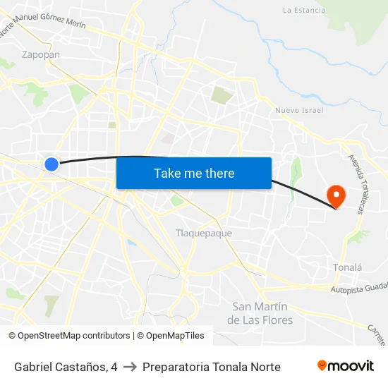 Gabriel Castaños, 4 to Preparatoria Tonala Norte map
