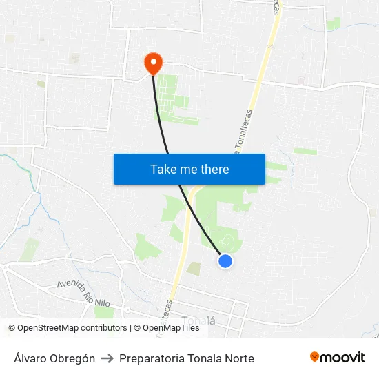 Álvaro Obregón to Preparatoria Tonala Norte map