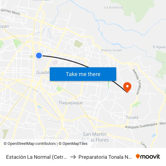 Estación La Normal (Cetram) to Preparatoria Tonala Norte map