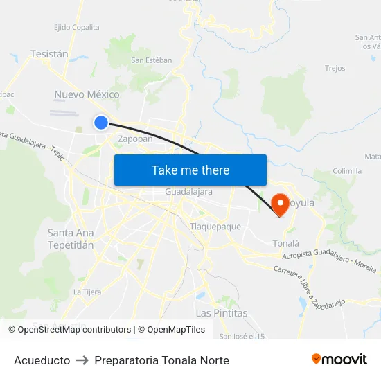 Acueducto to Preparatoria Tonala Norte map