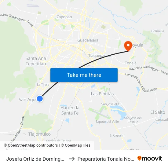 Josefa Ortiz de Domínguez to Preparatoria Tonala Norte map
