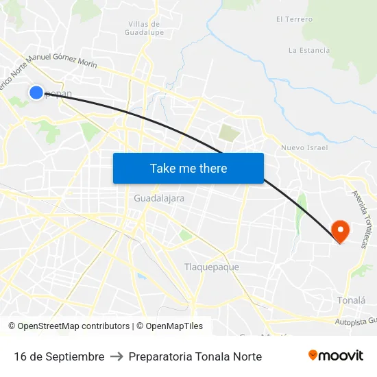16 de Septiembre to Preparatoria Tonala Norte map