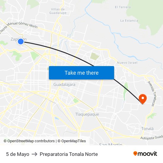 5 de Mayo to Preparatoria Tonala Norte map