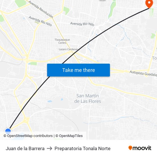 Juan de la Barrera to Preparatoria Tonala Norte map