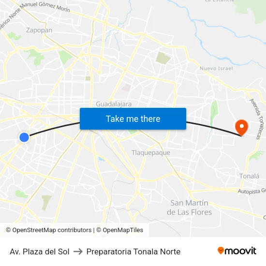 Av. Plaza del Sol to Preparatoria Tonala Norte map
