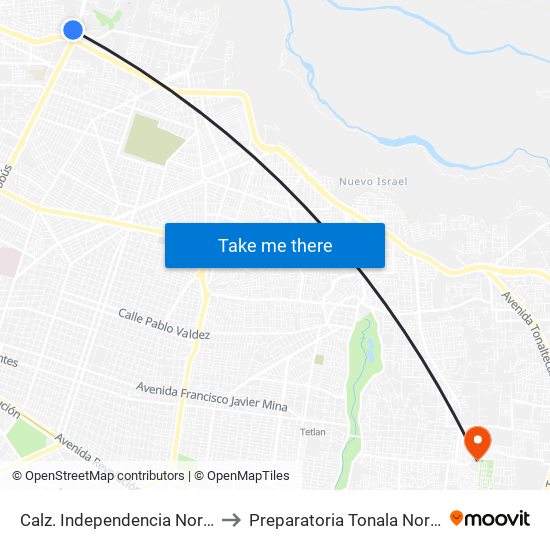 Calz. Independencia Norte to Preparatoria Tonala Norte map